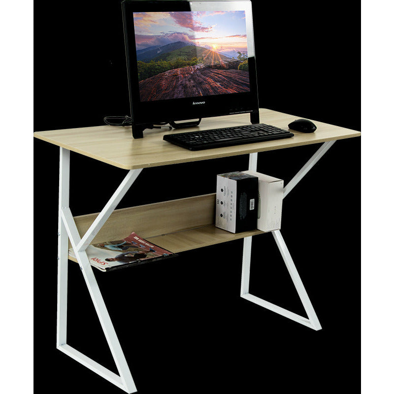 Wood & Metal Computer Desk with Shelf Home Office Furniture