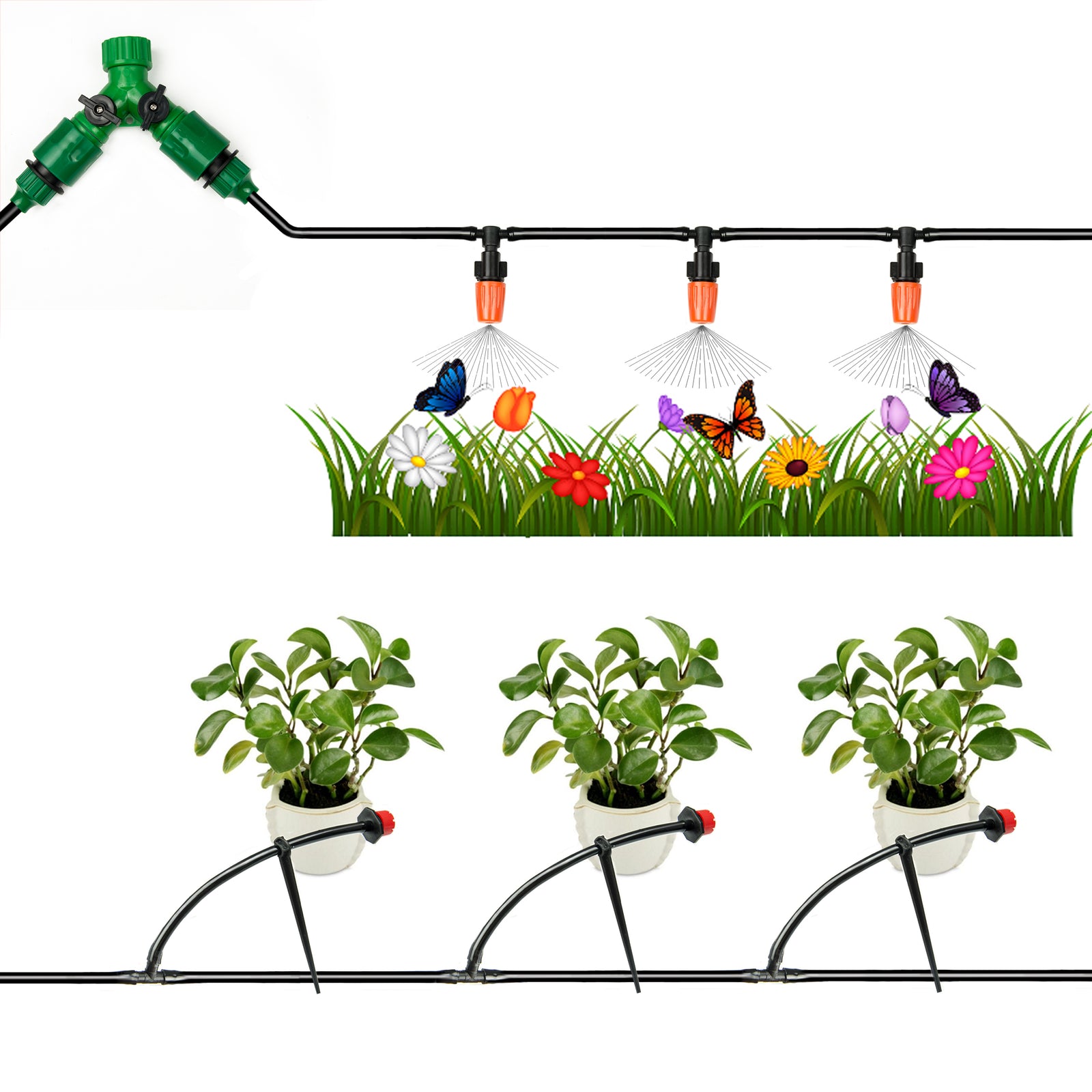 50M Hose Garden Irrigation System Plant Watering DIY Micro Drip Kits