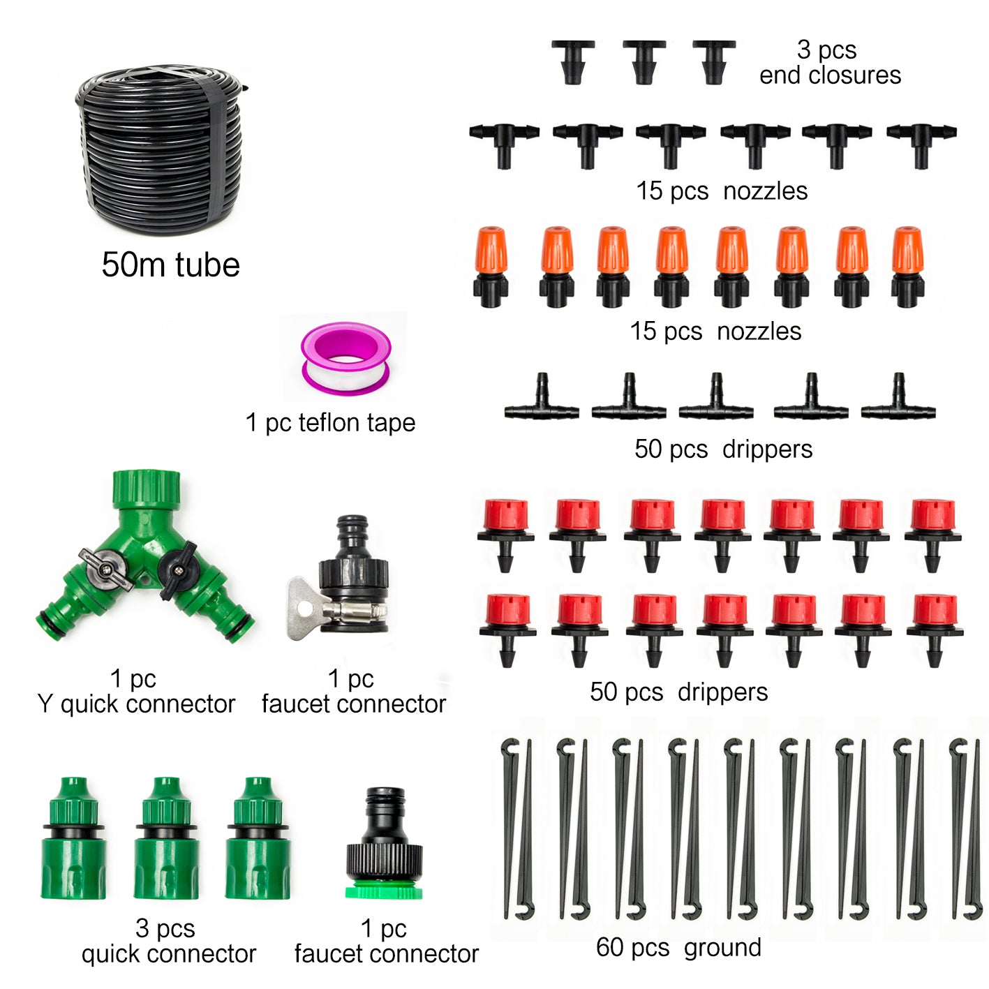 50M Hose Garden Irrigation System Plant Watering DIY Micro Drip Kits