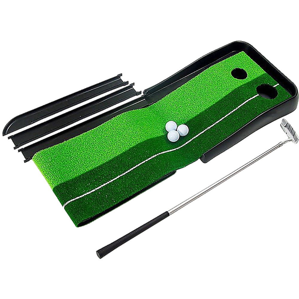 Indoor Practice Putting Green 2.5m Mat Inclined Ball Return Fake Grass 2 Holes