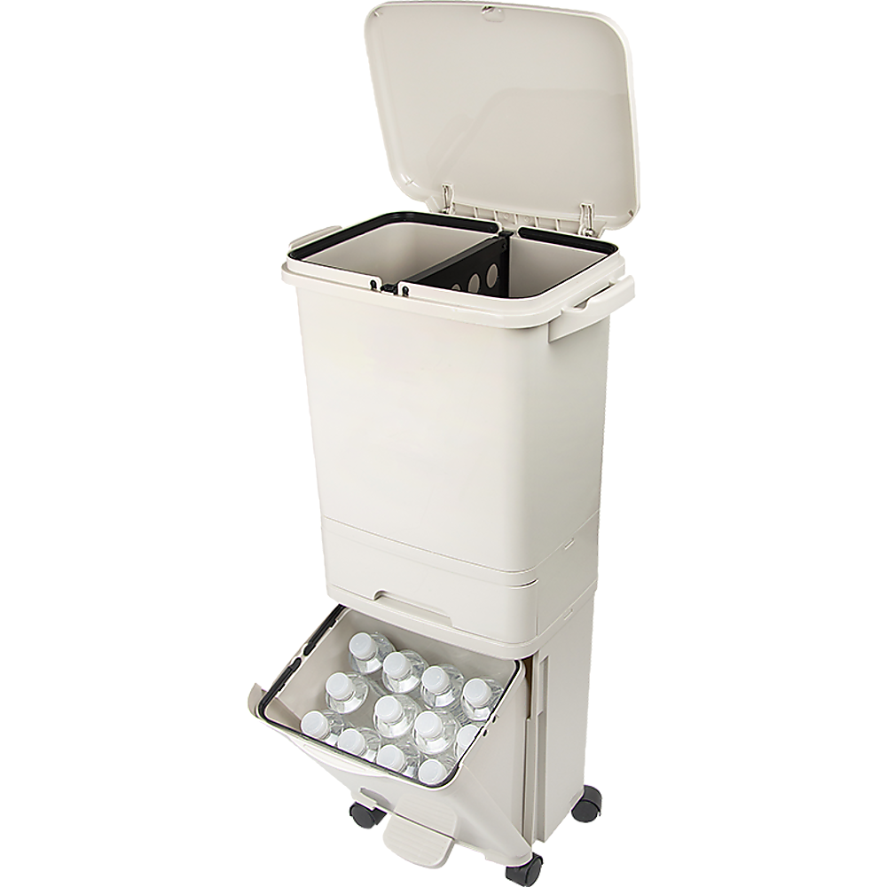 42L Rubbish Bin Waste Trash Can Pedal Recycling Kitchen Wheel 2 Compartment