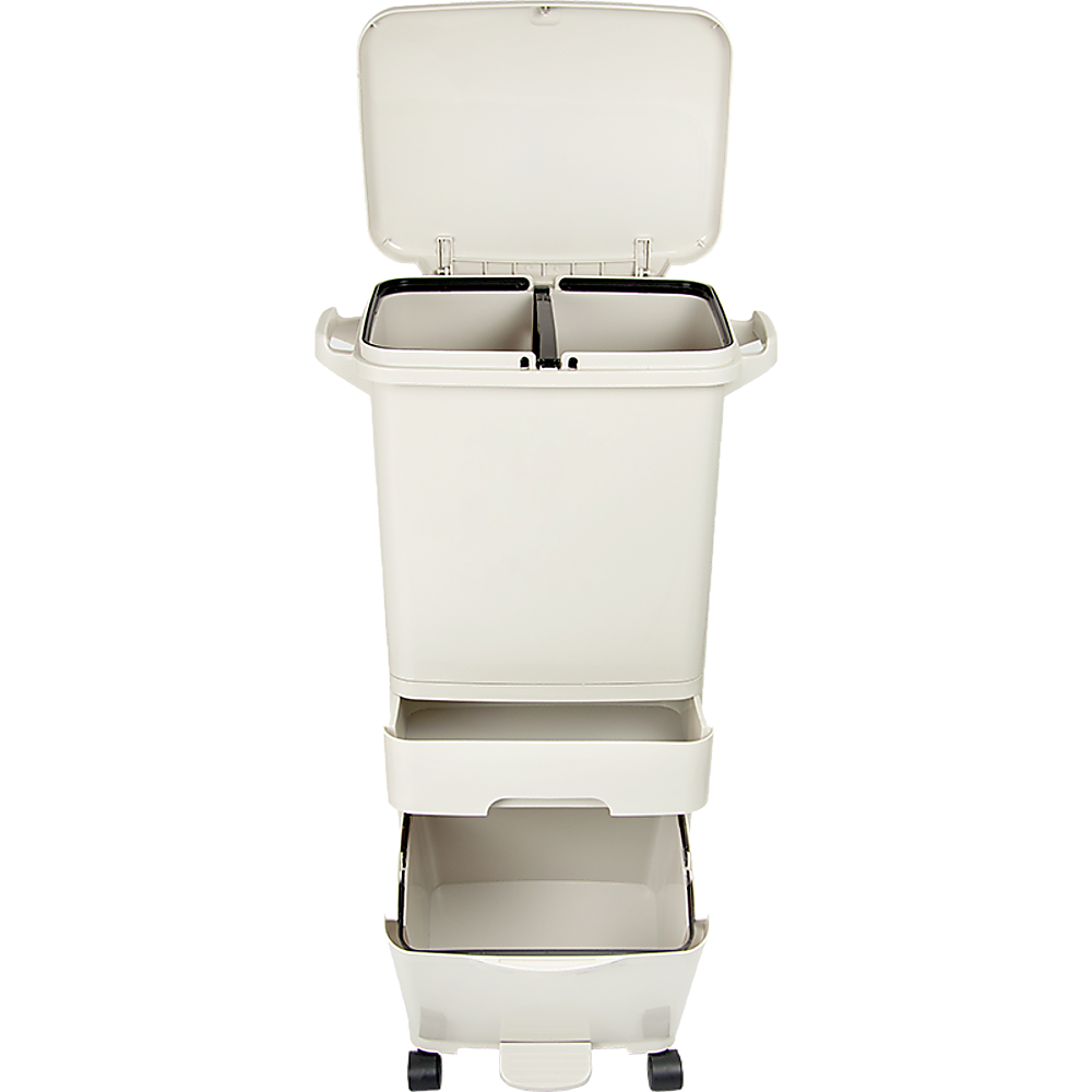 42L Rubbish Bin Waste Trash Can Pedal Recycling Kitchen Wheel 2 Compartment