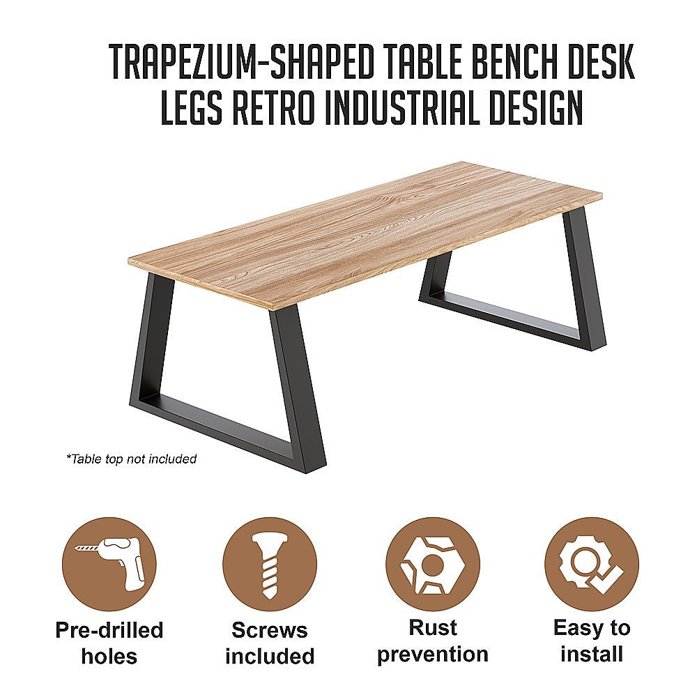 Trapezium-Shaped Table Bench Desk Legs Retro Industrial Design Fully Welded - Black