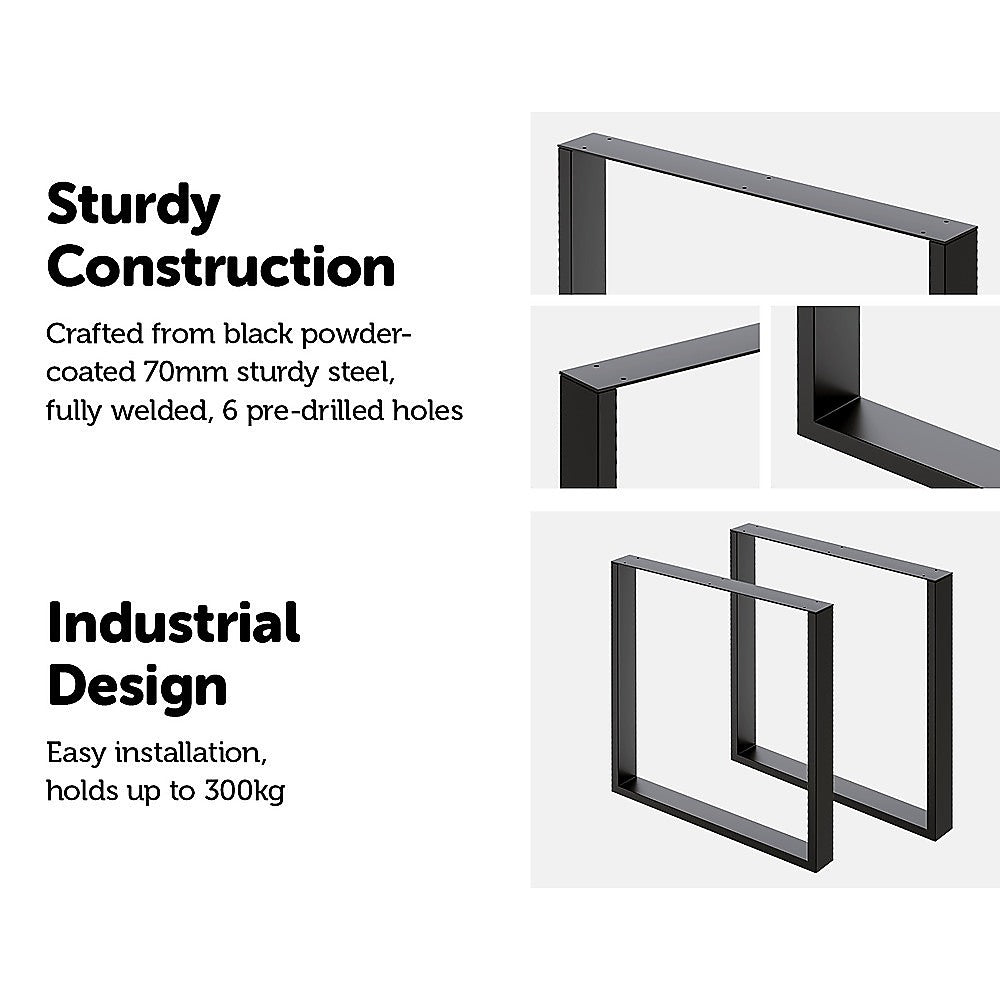 Square-Shaped Table Bench Desk Legs Retro Industrial Design Fully Welded - Black