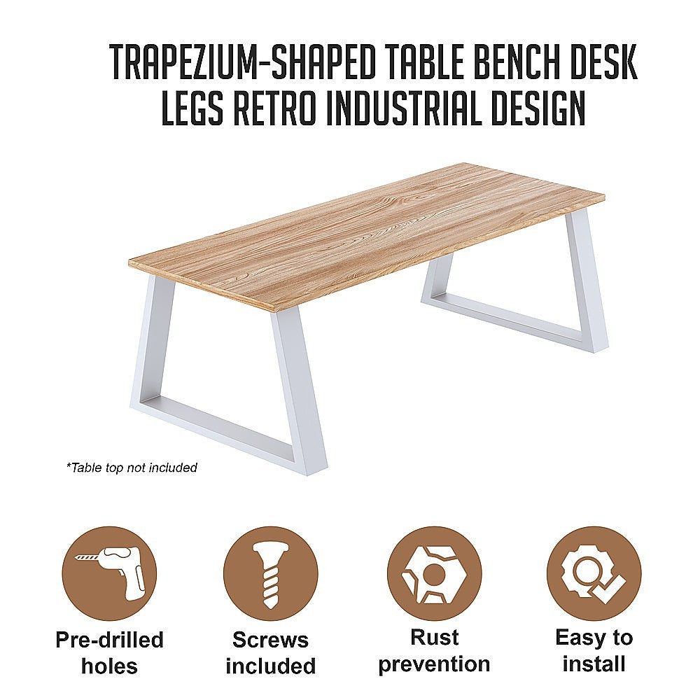 Trapezium-Shaped Table Bench Desk Legs Retro Industrial Design Fully Welded - White