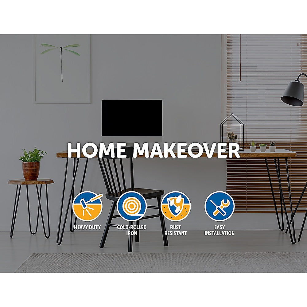 Set of 4 Industrial 3-Rod Retro Hairpin Table Legs 12mm Steel Bench Desk - 71cm Black