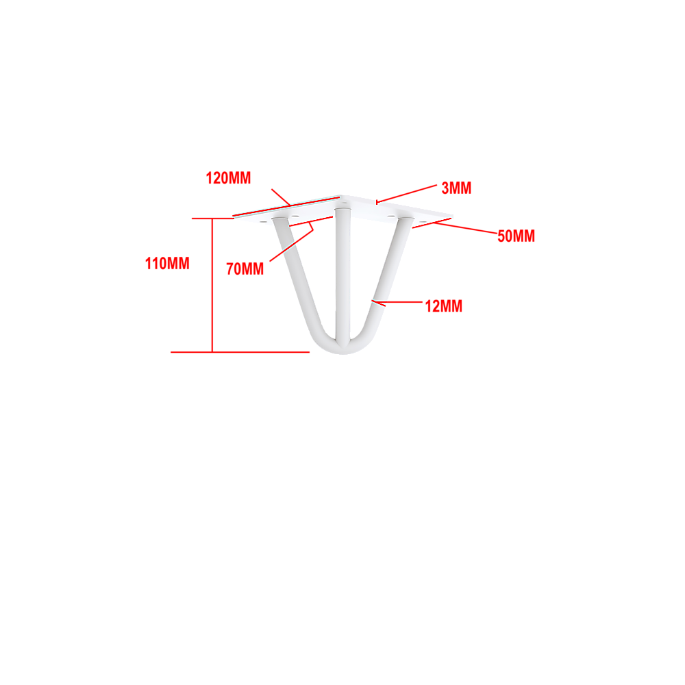 Set of 4 Industrial 3-Rod Retro Table Legs 12mm Steel Bench Desk - 11cm White