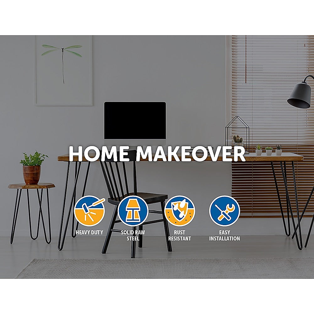 Set of 4 Industrial Retro Hairpin Table Legs 12mm Steel Bench Desk - 41cm Black