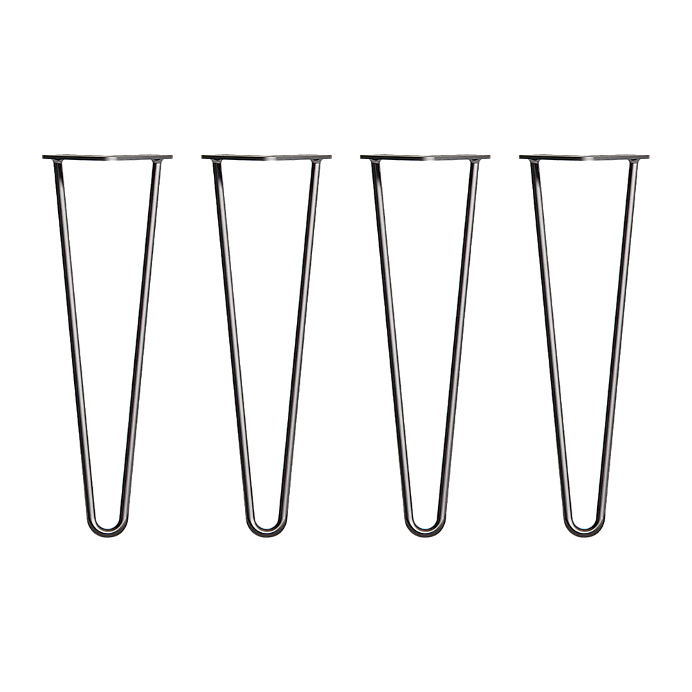 Set of 4 Industrial Retro Hairpin Table Legs 12mm Steel Bench Desk - 41cm Black