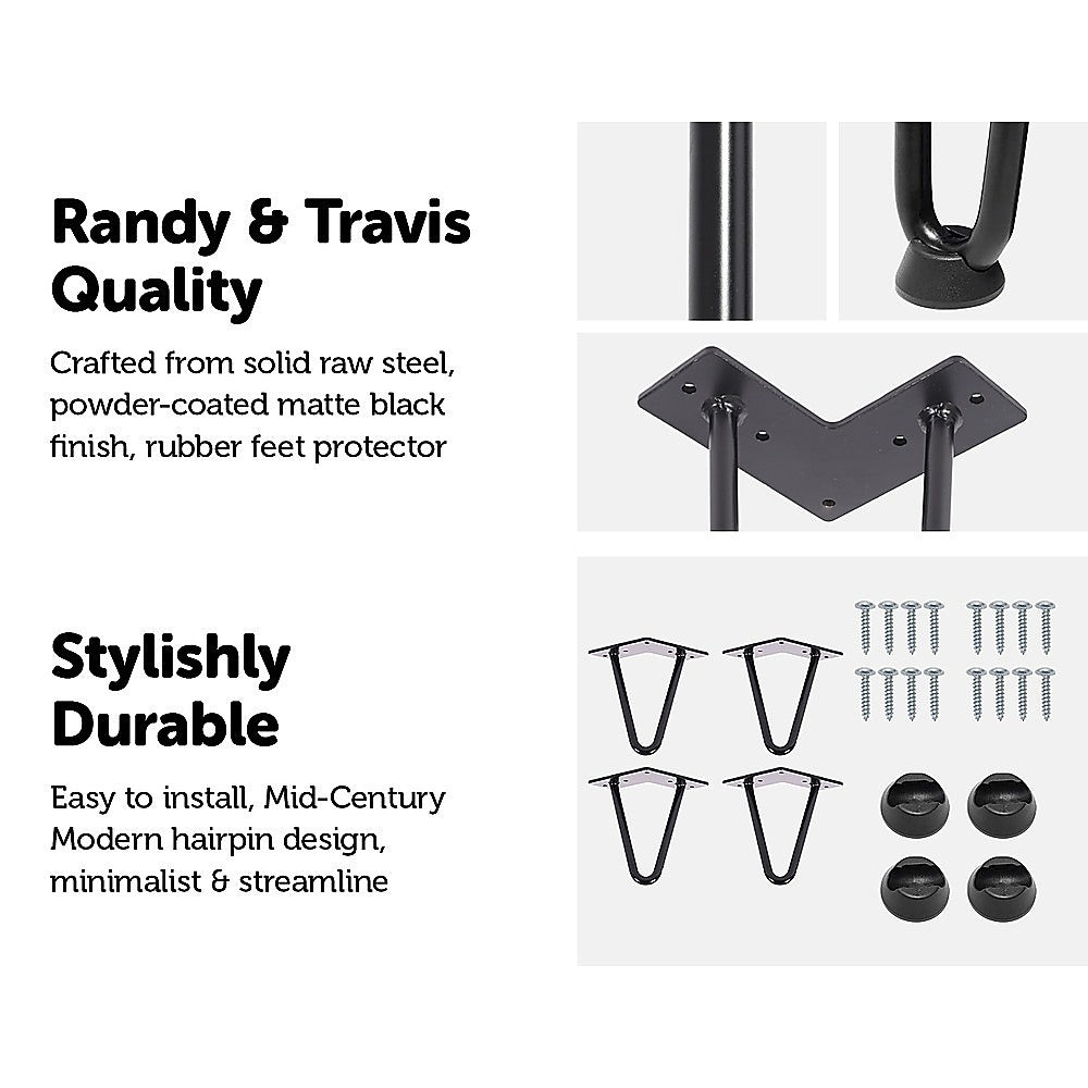 Set of 4 Industrial Retro Hairpin Table Legs 12mm Steel Bench Desk - 11cm Black