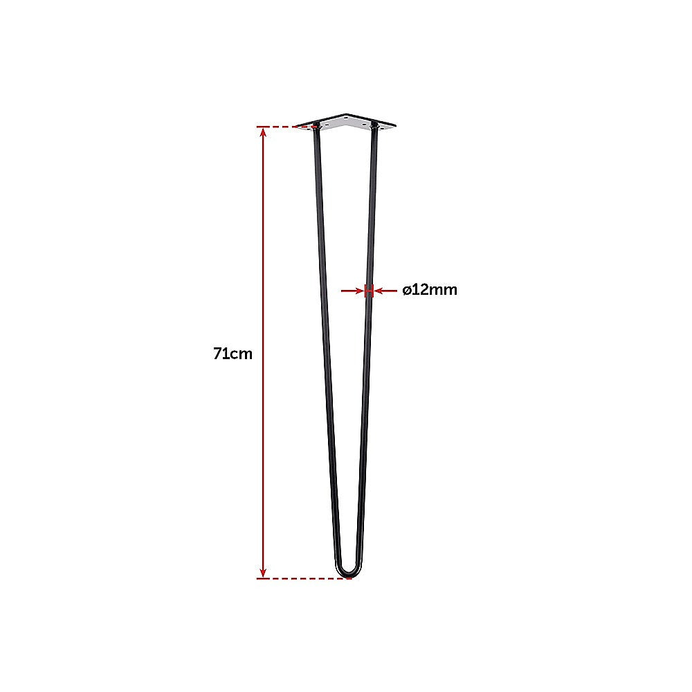 Set of 4 Industrial Retro Hairpin Table Legs 12mm Steel Bench Desk - 71cm Black