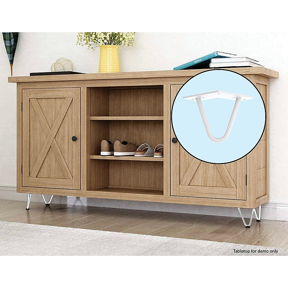 Set of 4 Industrial Retro Hairpin Table Legs 12mm Steel Bench Desk - 11cm White