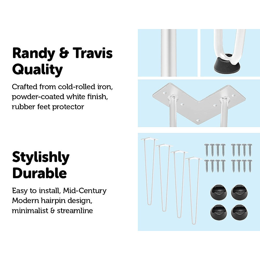 Set of 4 Industrial Retro Hairpin Table Legs 12mm Steel Bench Desk - 71cm White