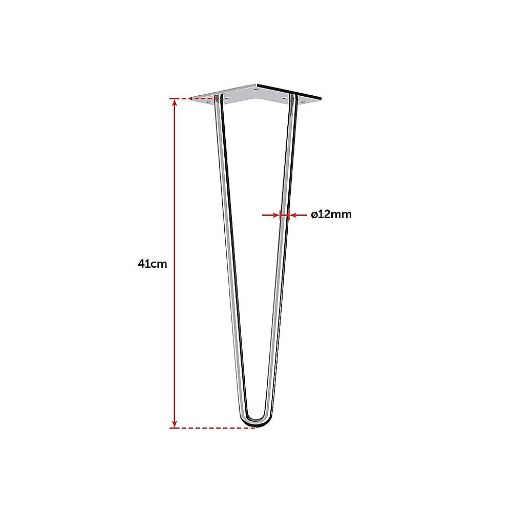 Set of 4 Chrome Retro Hairpin Table Legs 12mm Steel Bench Desk - 41cm