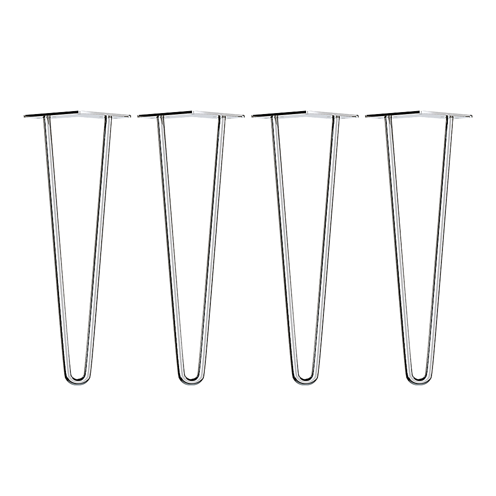 Set of 4 Chrome Retro Hairpin Table Legs 12mm Steel Bench Desk - 41cm