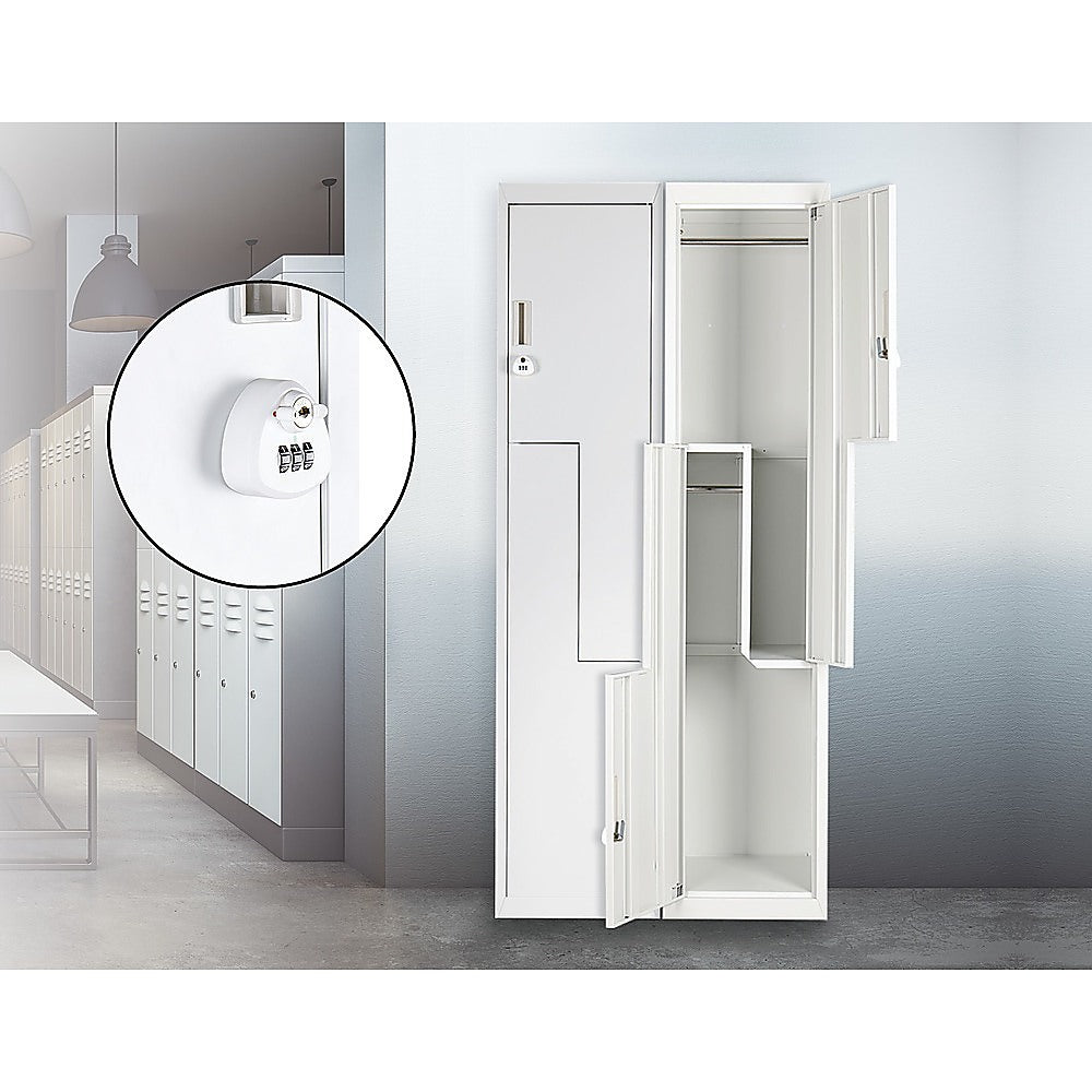 Grey Two-Door L-shaped Office Gym Shed Storage Lockers