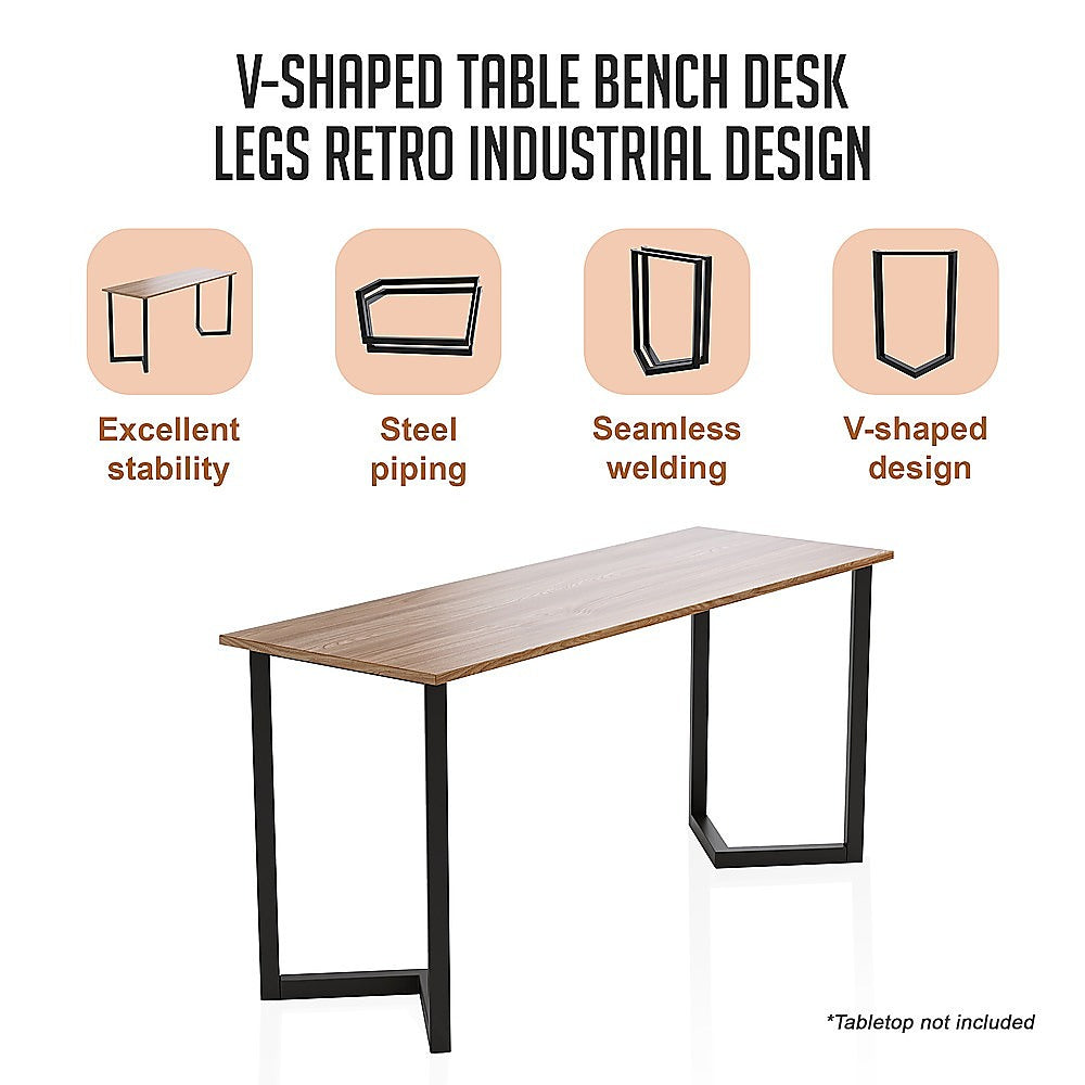 V Shaped Table Bench Desk Legs Retro Industrial Design Fully Welded - Black