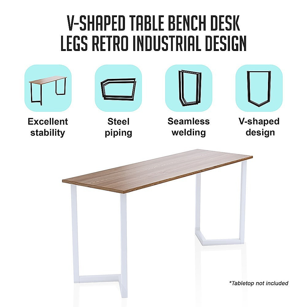V Shaped Table Bench Desk Legs Retro Industrial Design Fully Welded - White