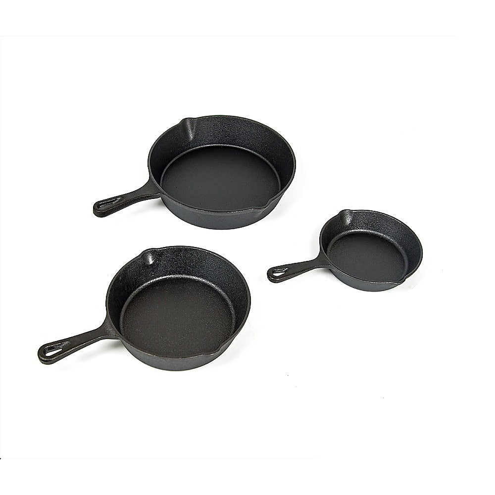 Pre Seasoned Cast Iron Skillet Fry Pan Set 3 Pcs Frying Pan Set