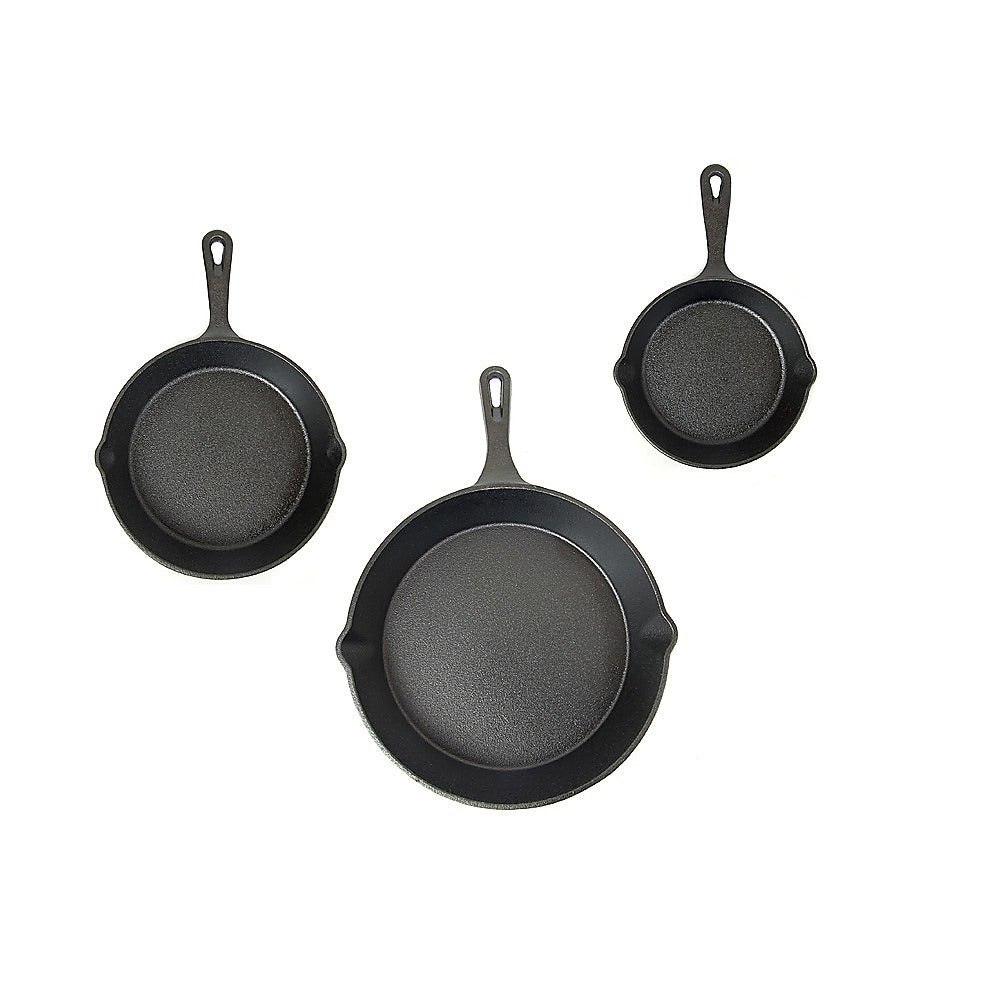 Pre Seasoned Cast Iron Skillet Fry Pan Set 3 Pcs Frying Pan Set