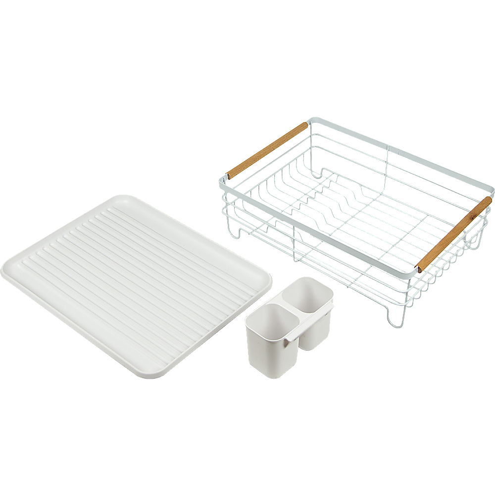 Metal Dish Drying Rack Drainboard Holder Tray Kitchen Plates Cutlery Wood Handle