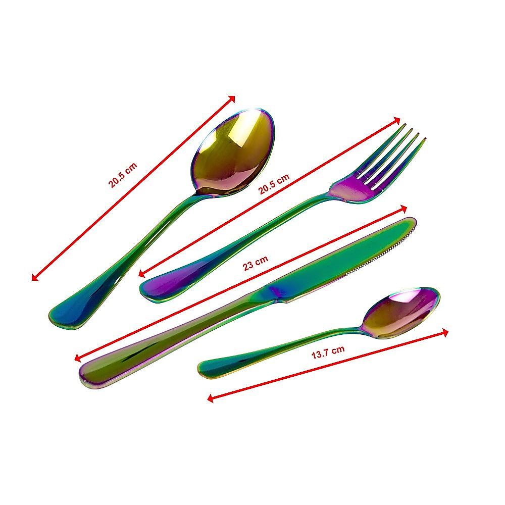 24pcs Stainless Steel Cutlery Set Rainbow Fork Knife Spoon Family Tea Cafe Dinner