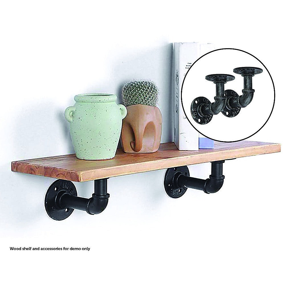 Industrial Black Iron Pipe Bracket Wall Mounted Floating Shelf - Set of 2