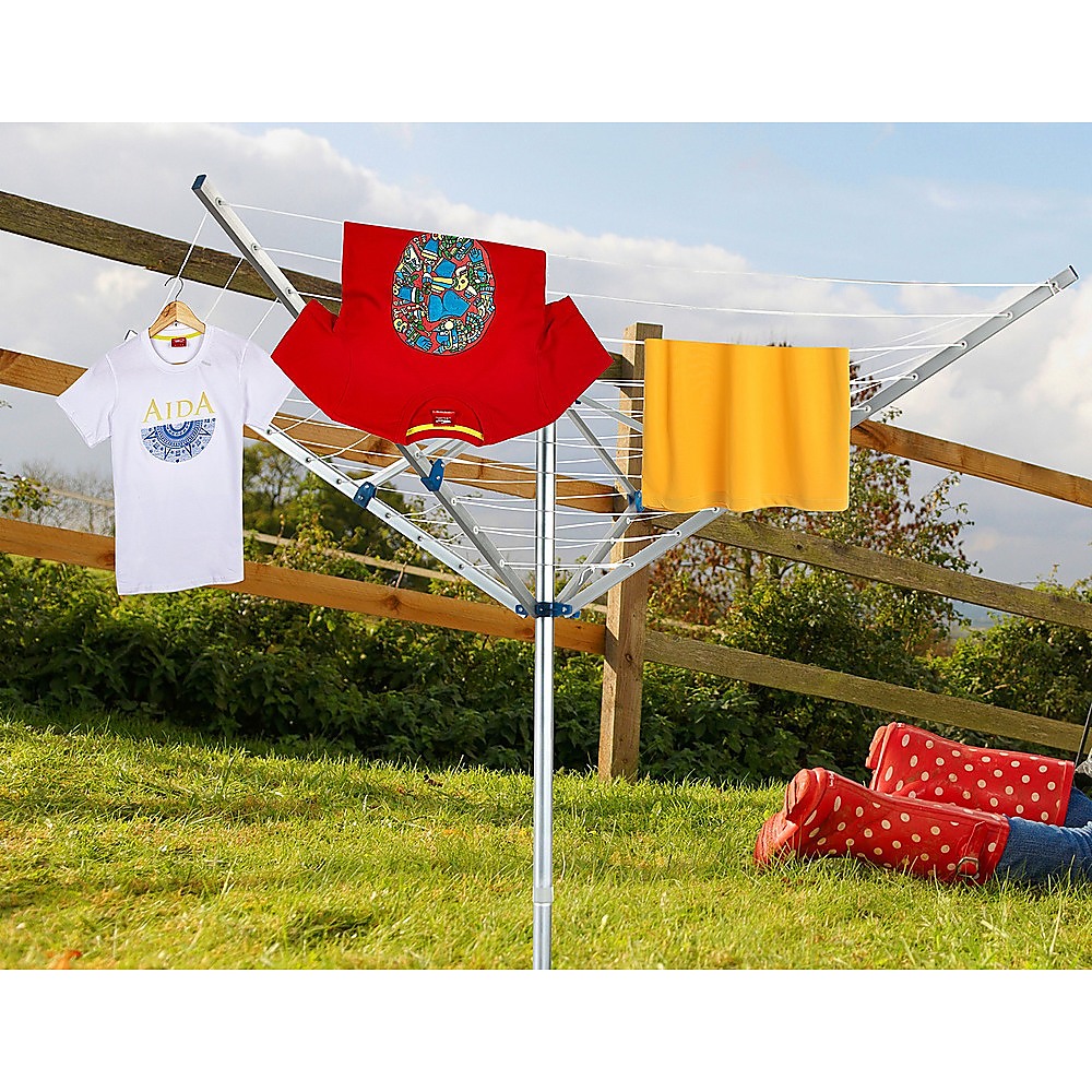 4 Arm Rotary Garden Washing Line Clothes Airer Dryer Outdoor Spike 40m Length