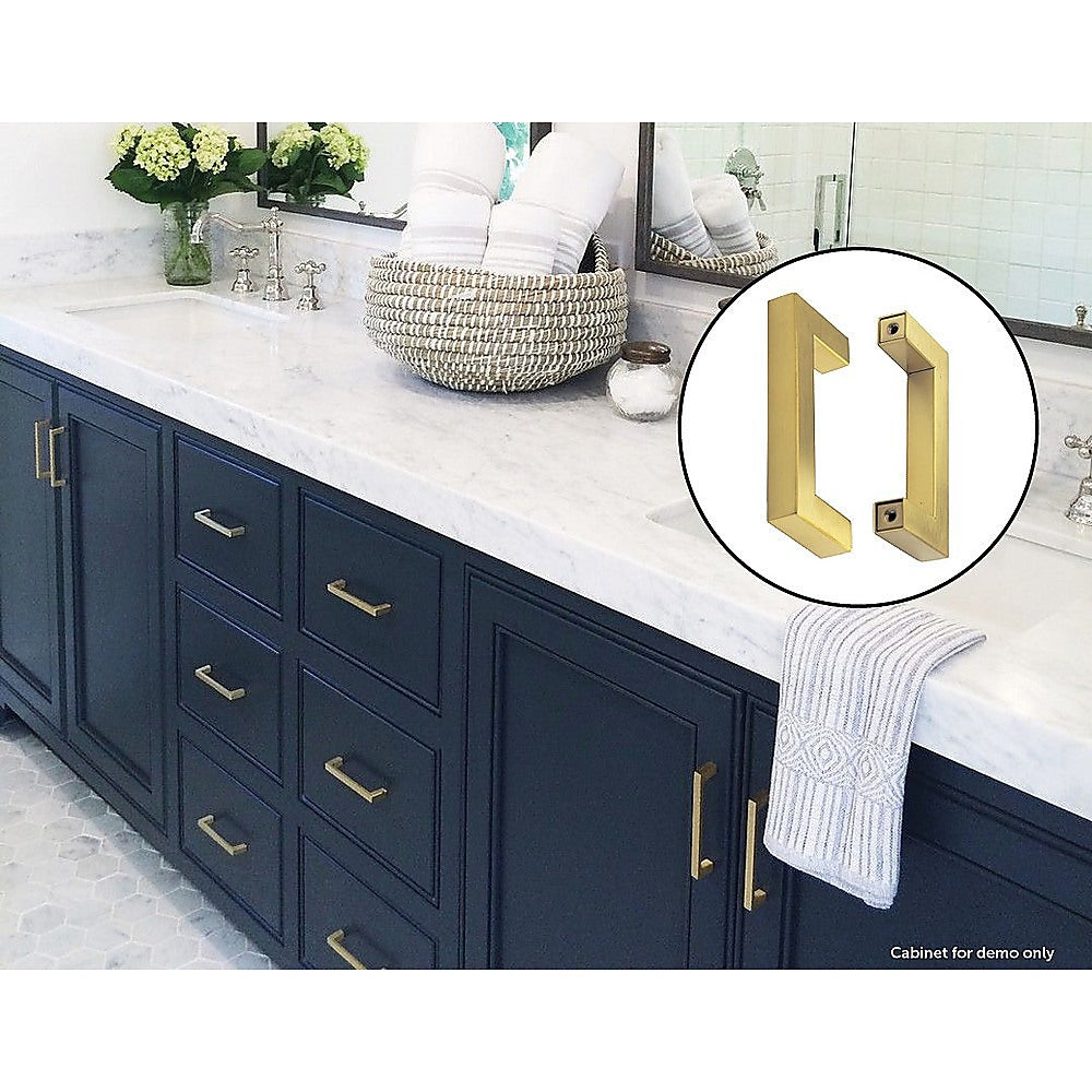 15x Brushed Brass Drawer Pulls Kitchen Cabinet Handles - Gold Finish 96mm