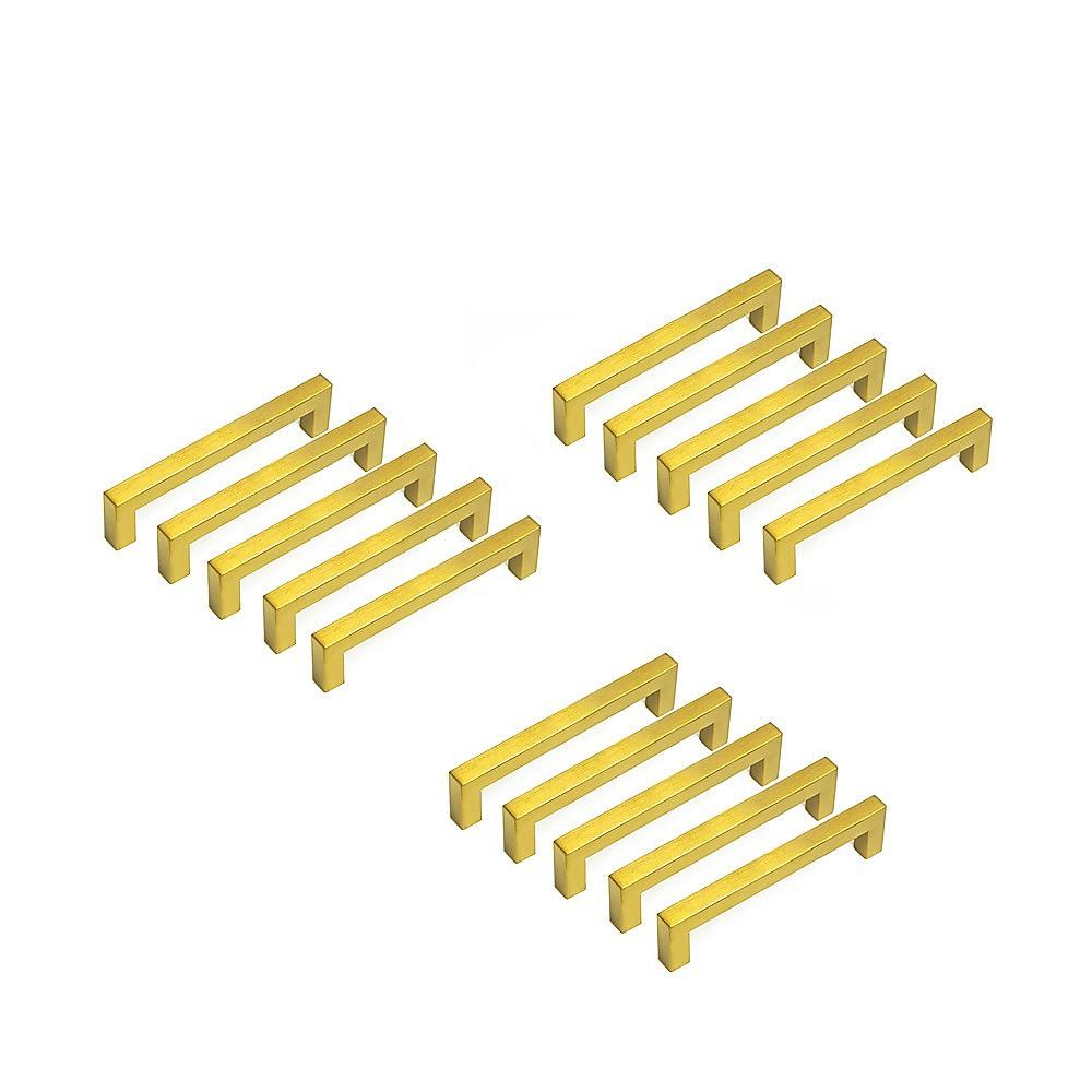 15x Brushed Brass Drawer Pulls Kitchen Cabinet Handles - Gold Finish 128mm