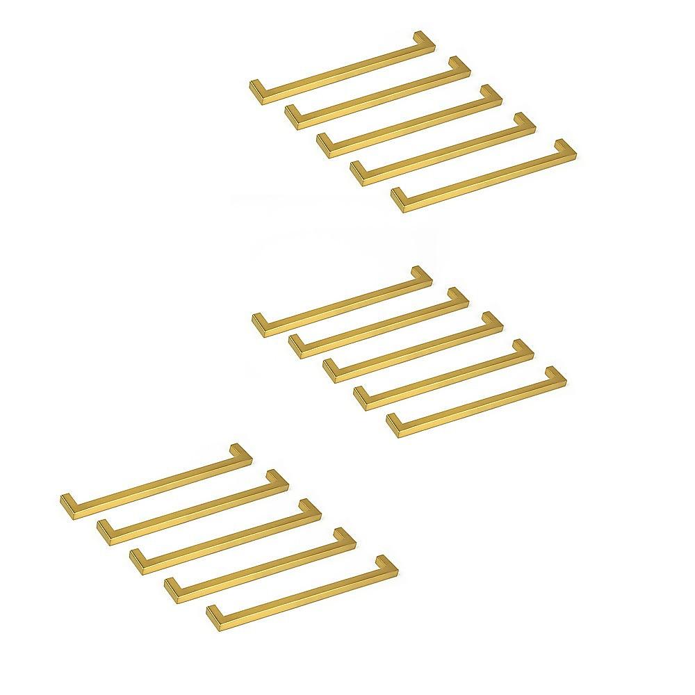 15x Brushed Brass Drawer Pulls Kitchen Cabinet Handles - Gold Finish 256mm