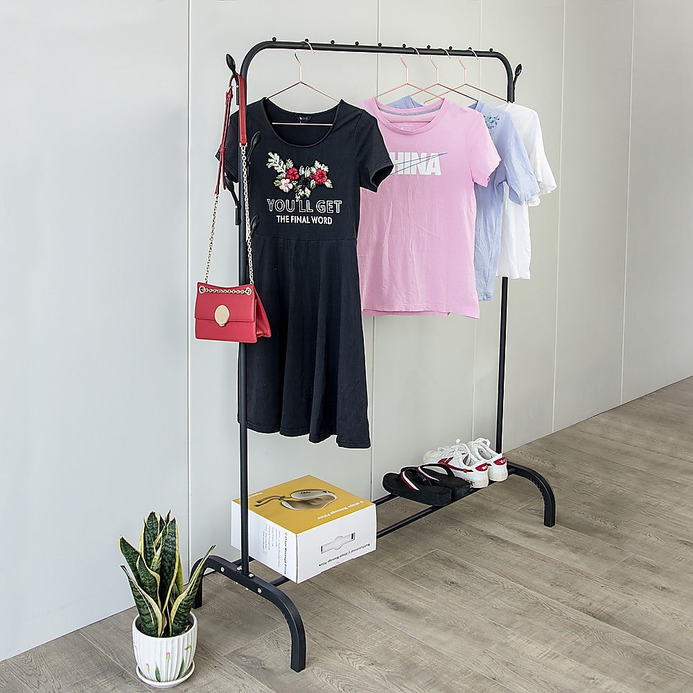 Closet Organizer Metal Garment Rack Portable Clothes Hanger Storage Shoes Rack Black