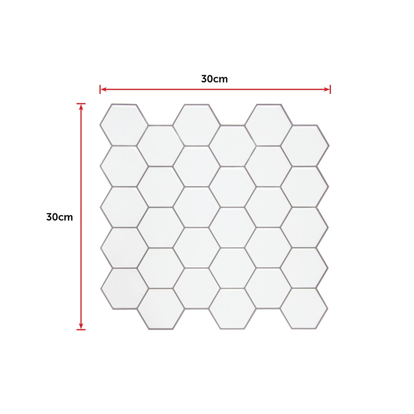 Tiles 3D Peel and Stick Wall Tile Hexagon White (30cm x 30cm x 10 sheets)