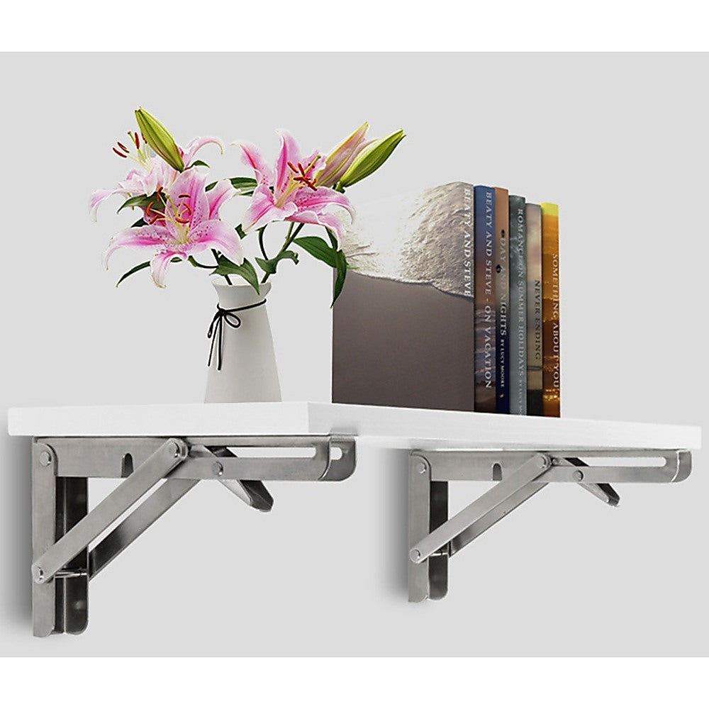2x 20&quot; Stainless Steel Folding Table Bracket Shelf Bench 50kg Load Heavy Duty