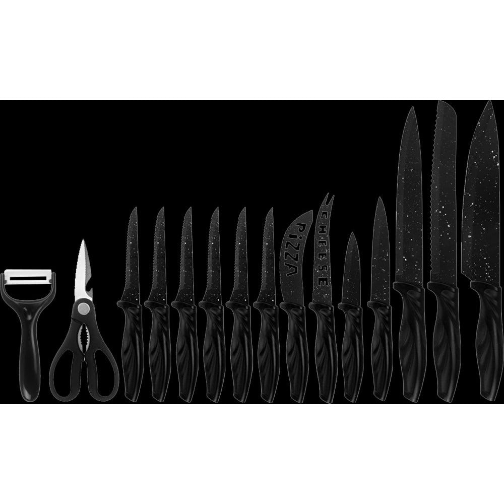 Kitchen 17 Pc Knife Set w/ Block & Sharpener Chef Bread Steak Knives