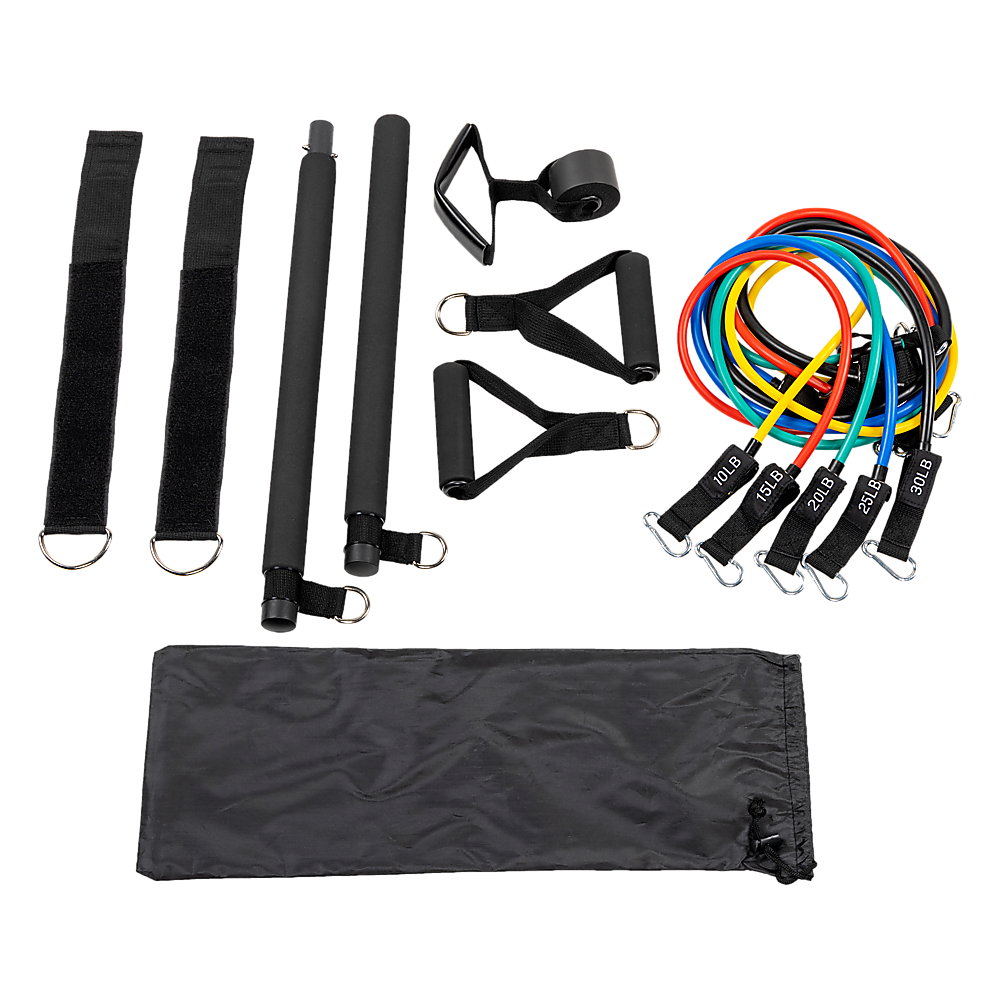 Exercise Pilates Bar Kit Resistance Bands Yoga Fitness Stretch Workout Gym