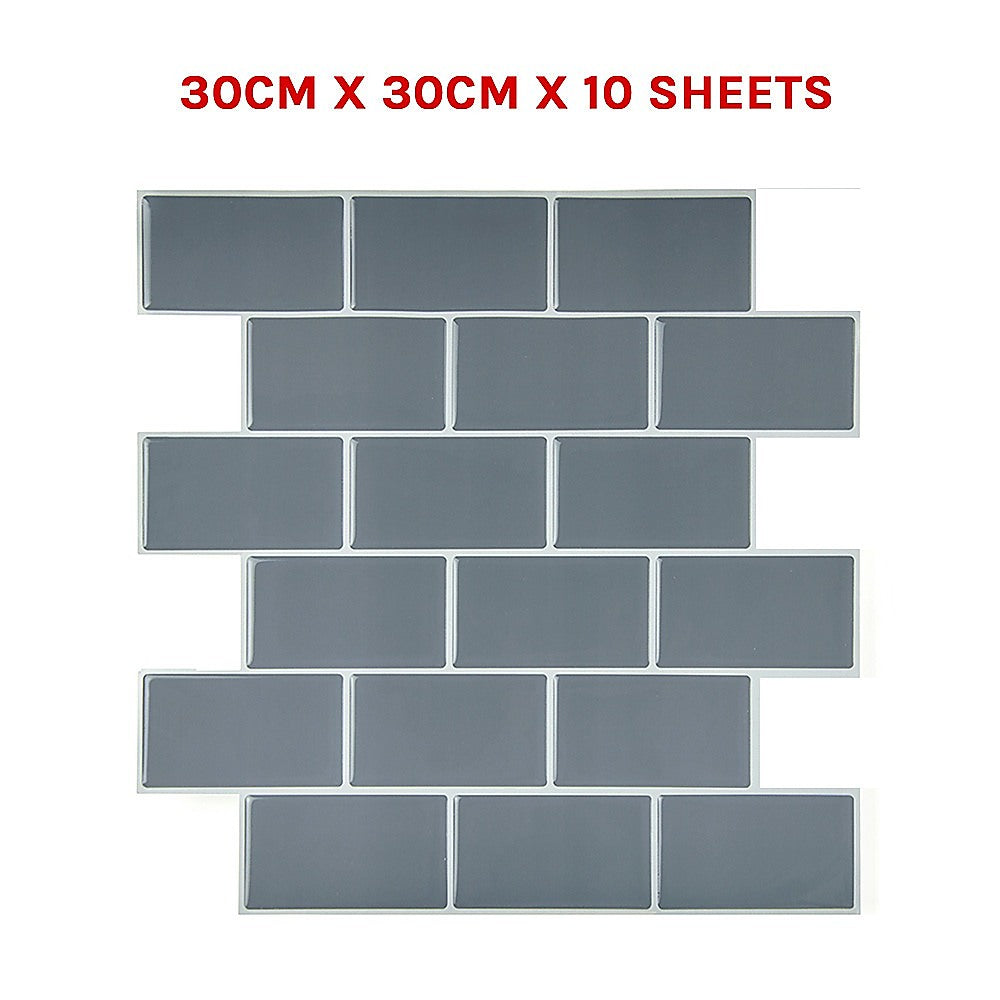 Tiles 3D Peel and Stick Wall Tile Dark Grey (30cm x 30cm x 10 sheets)