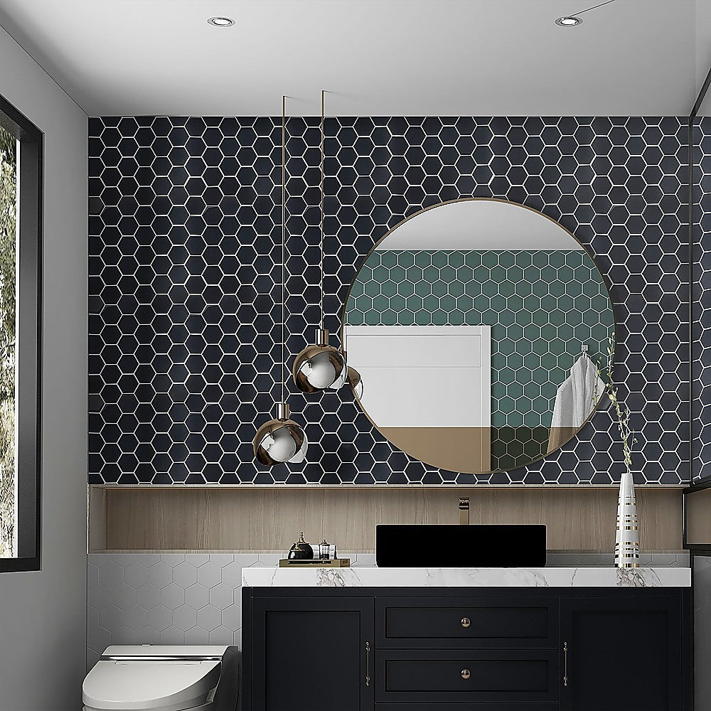 Tiles 3D Peel and Stick Wall Tile Hexagonal Mosaic Black (30cm x 30cm x 10 sheets)