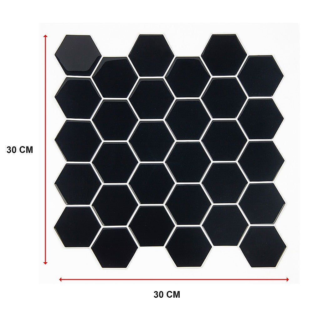 Tiles 3D Peel and Stick Wall Tile Hexagonal Mosaic Black (30cm x 30cm x 10 sheets)