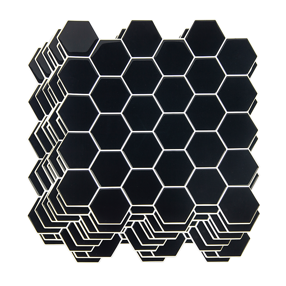 Tiles 3D Peel and Stick Wall Tile Hexagonal Mosaic Black (30cm x 30cm x 10 sheets)