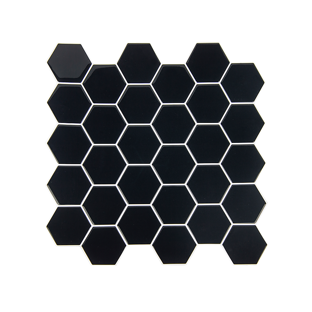 Tiles 3D Peel and Stick Wall Tile Hexagonal Mosaic Black (30cm x 30cm x 10 sheets)