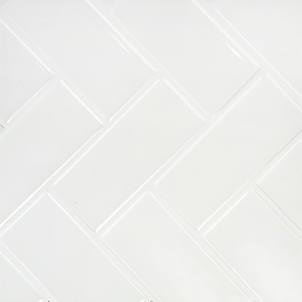 Tiles 3D Peel and Stick Wall Tile Herringbone White (30cm x 30cm x 10 sheets)