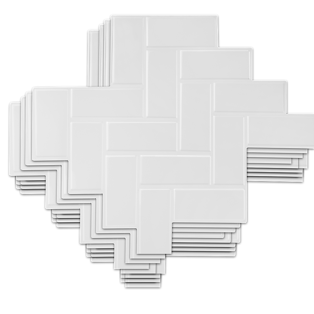 Tiles 3D Peel and Stick Wall Tile Herringbone White (30cm x 30cm x 10 sheets)