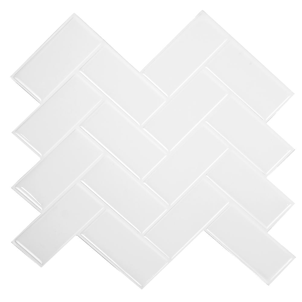 Tiles 3D Peel and Stick Wall Tile Herringbone White (30cm x 30cm x 10 sheets)