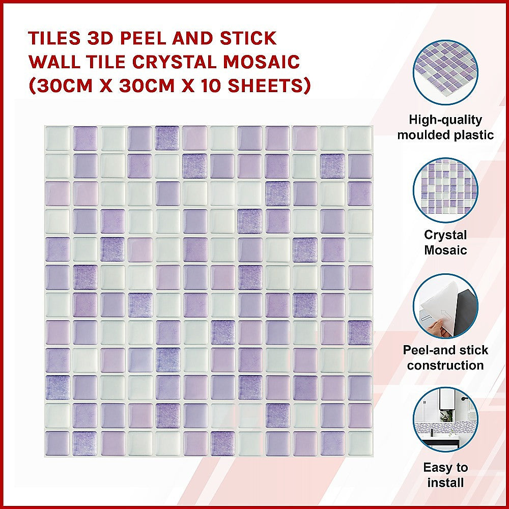 Tiles 3D Peel and Stick Wall Tile Crystal Mosaic (30cm x 30cm x 10 sheets)