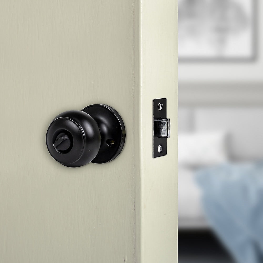 Door Handle Set Lever Privacy Function Round Black