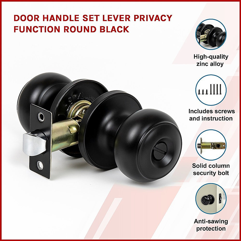Door Handle Set Lever Privacy Function Round Black