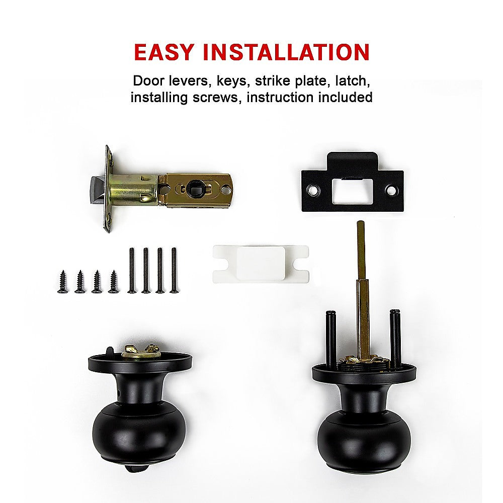 Door Handle Set Lever Privacy Function Round Black