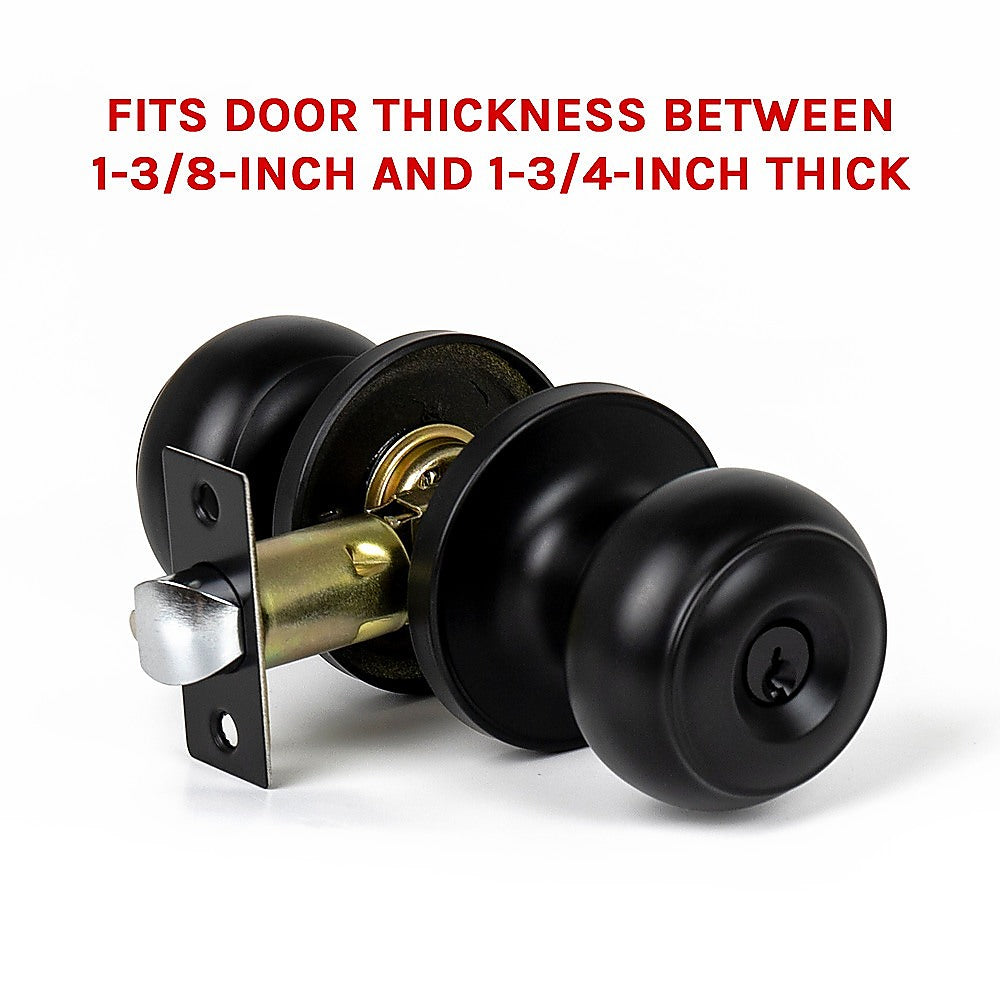 Door Handle Set Lever Key Lock Function Round Black