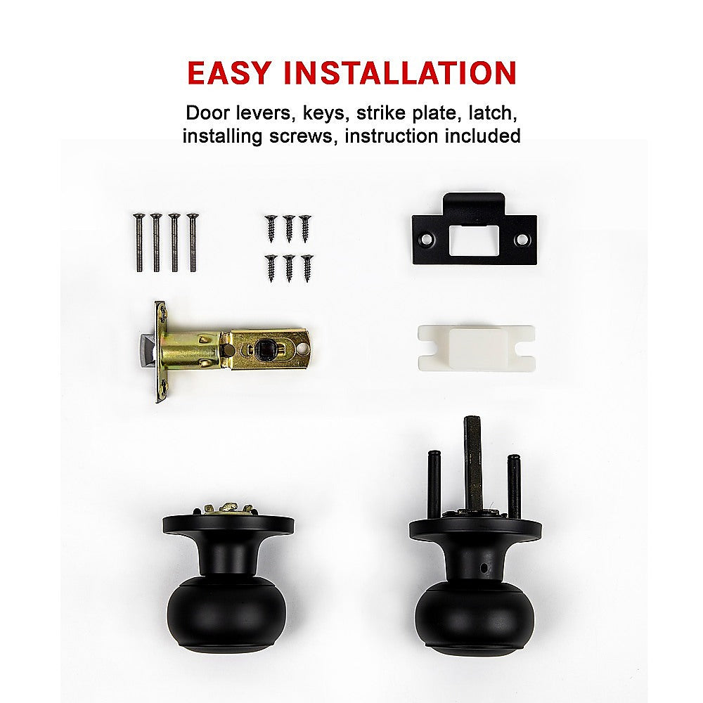 Door Handle Set Lever Passage Function Round Black